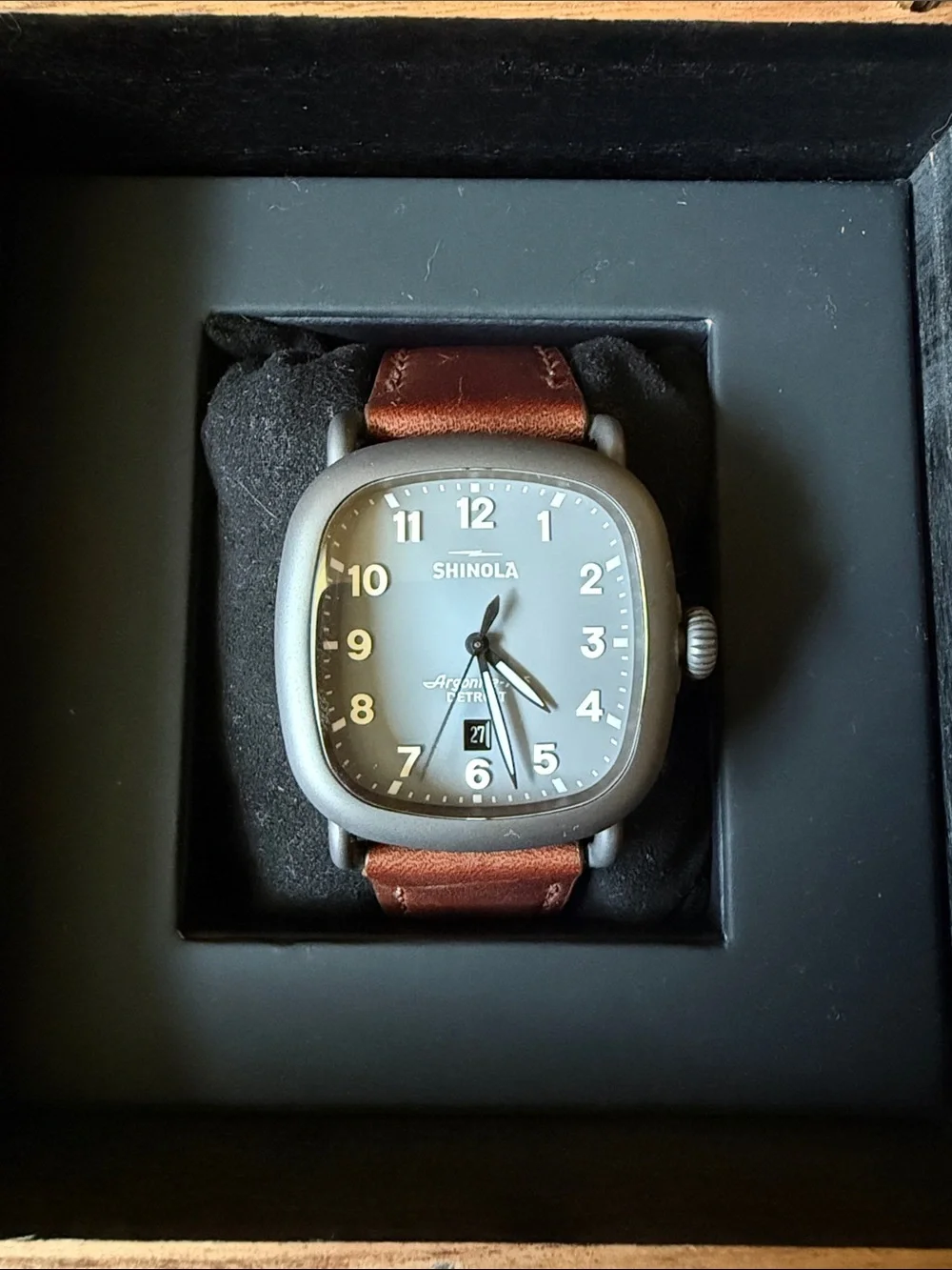 Shinola Guardian Men's Brown Leather Strap Watch with Black Dial & Gunmetal Case